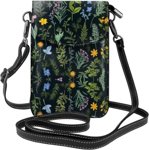 flowering herbs and herbaceous plants Pattern Leather Crossbody Flap Phone Bag - Versatile Gift for Women Walking, Camping, Shopping, and Travel