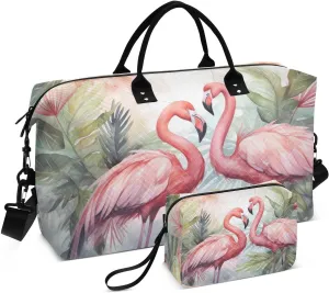 Flowers Flamingo Tropical Travel Duffle Bag Duffel Bags Weekender Bag Tote Gym Bag Overnight Duffle Bag Carry On Luggage Bags with Toiletry Bag for Adults Women Airplanes Men Sports Ttrip Yoga