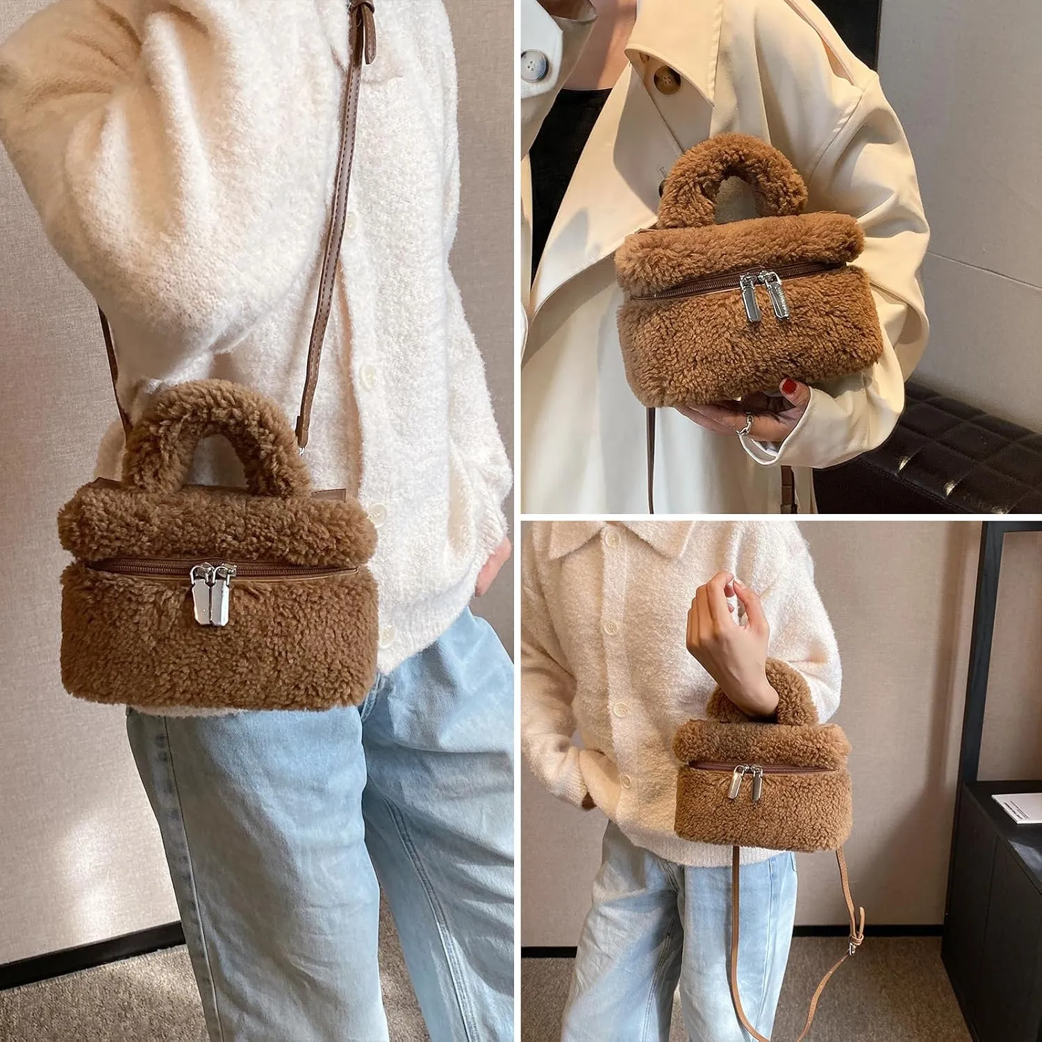 Fluffy Purse, Furry Purse Faux Fur Bag Cute Lambswool Fuzzy Crossbody Bag for Women