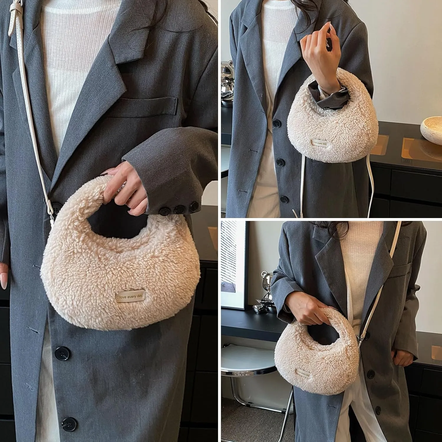 Fluffy Purse, Furry Purse Faux Fur Bag Cute Lambswool Fuzzy Crossbody Bag for Women
