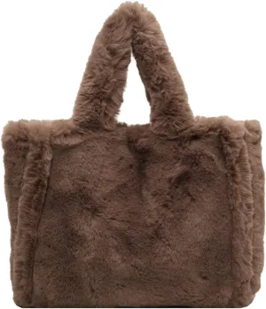 Fluffy Tote Bag Large Fur Purses for Women Winter Fuzzy Totes Furry Shoulder Handbag Plush Bags