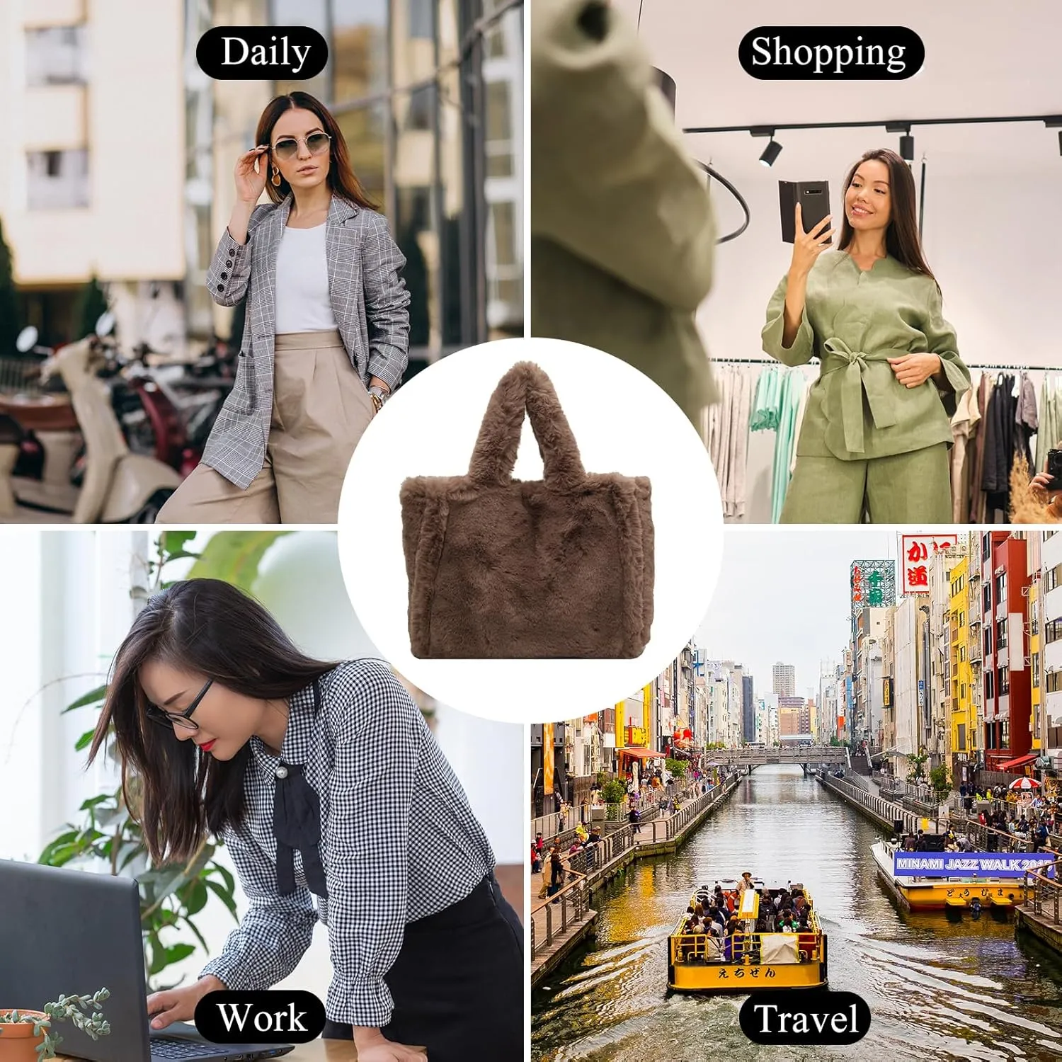 Fluffy Tote Bag Large Fur Purses for Women Winter Fuzzy Totes Furry Shoulder Handbag Plush Bags