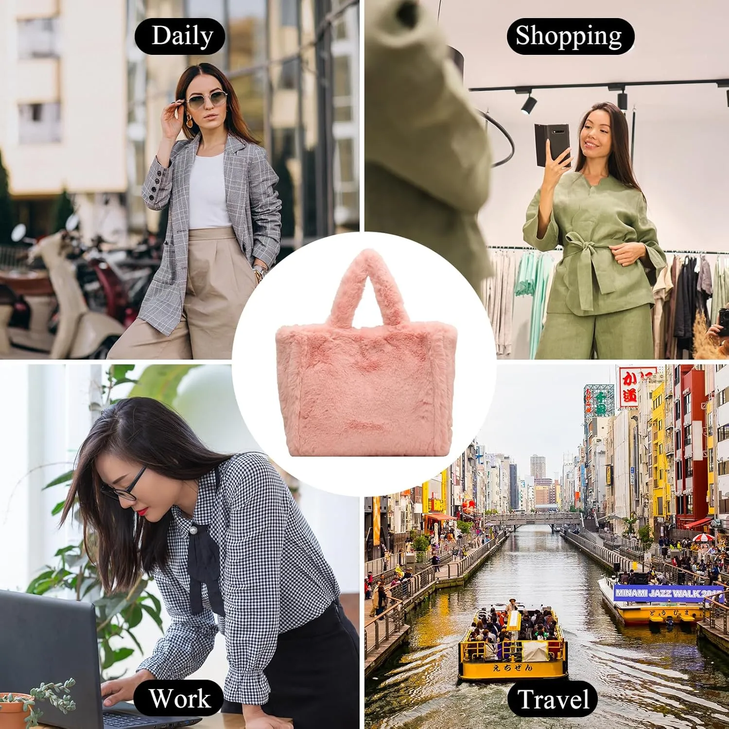 Fluffy Tote Bag Large Fur Purses for Women Winter Fuzzy Totes Furry Shoulder Handbag Plush Bags