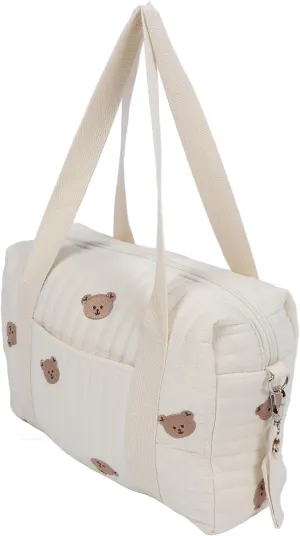 Focket Baby Stroller Organizer, Universal Large Space Baby Diaper Bag with Zipper, Embroidery Mom Handbag Stroller Accessories Storage Bag for Diaper, Phone, Keys, Toys29X26X12CM