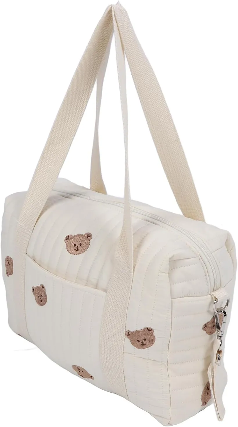 Focket Baby Stroller Organizer, Universal Large Space Baby Diaper Bag with Zipper, Embroidery Mom Handbag Stroller Accessories Storage Bag for Diaper, Phone, Keys, Toys29X26X12CM