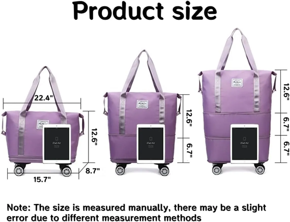 Foldable Duffle Travel Bag with Wheels, Expandable Rolling Duffle Suitcase, Detachable Rolling Luggage Wheels, Carry-on Large Duffel Bag, Suit Gym, Camping or Business Trip (Dark blue)