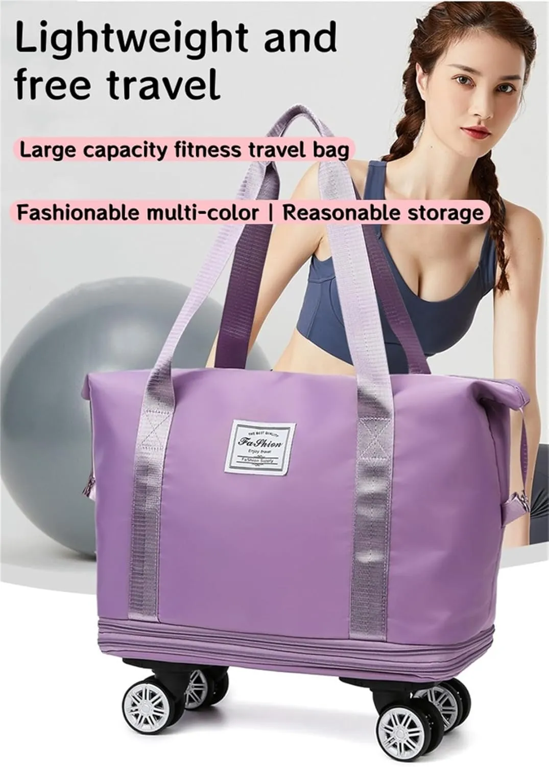 Foldable Duffle Travel Bag with Wheels, Expandable Rolling Duffle Suitcase, Detachable Rolling Luggage Wheels, Carry-on Large Duffel Bag, Suit Gym, Camping or Business Trip (Dark blue)
