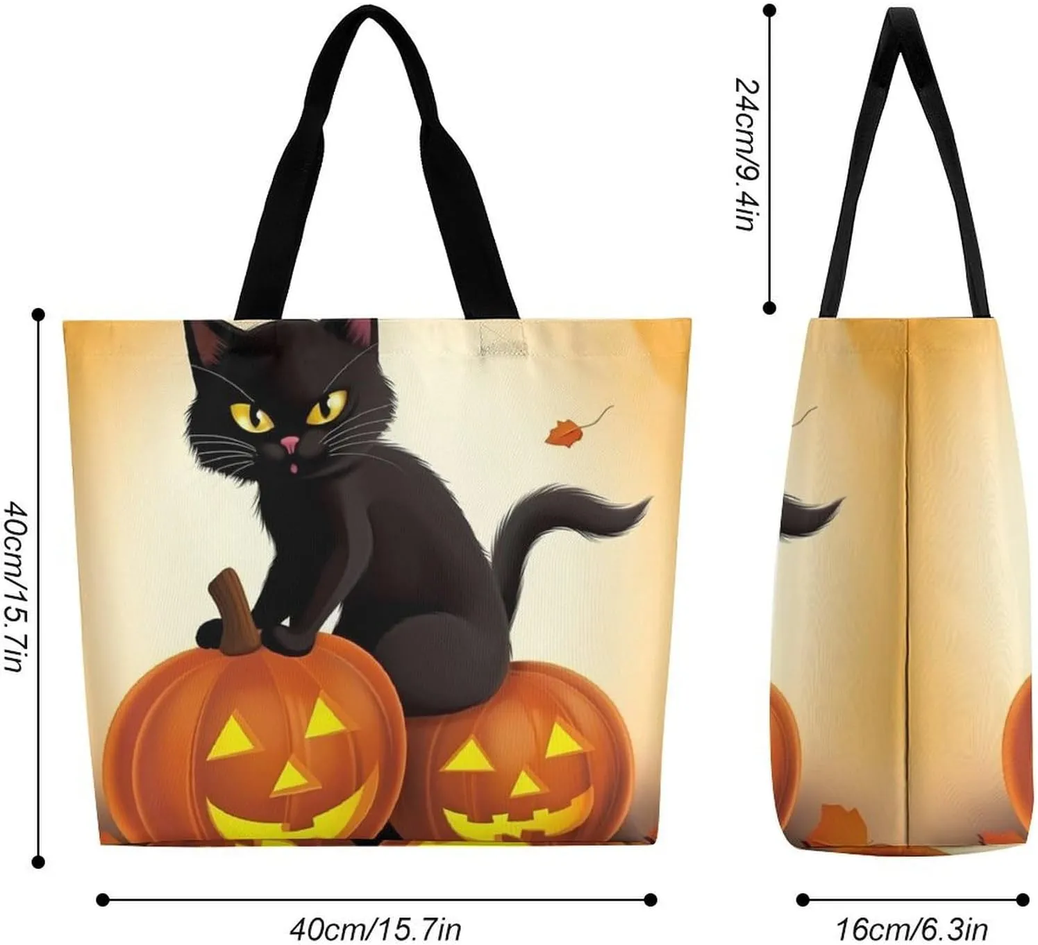 Foldable Grocery Bag Reusable Shopping Bag Halloween Black Cats Pumpkin Tote Bag Casual Handbags for Work Shopping