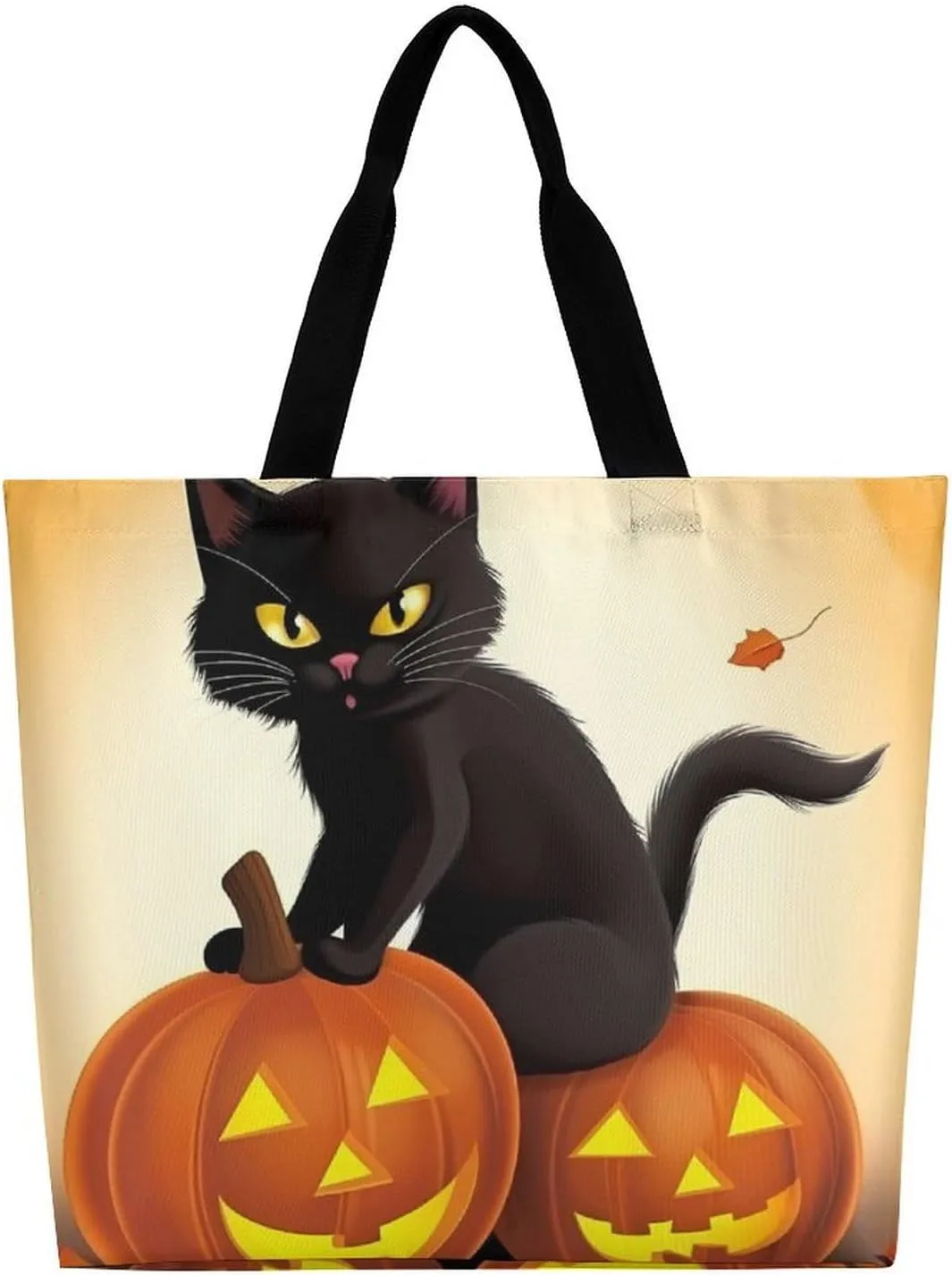 Foldable Grocery Bag Reusable Shopping Bag Halloween Black Cats Pumpkin Tote Bag Casual Handbags for Work Shopping