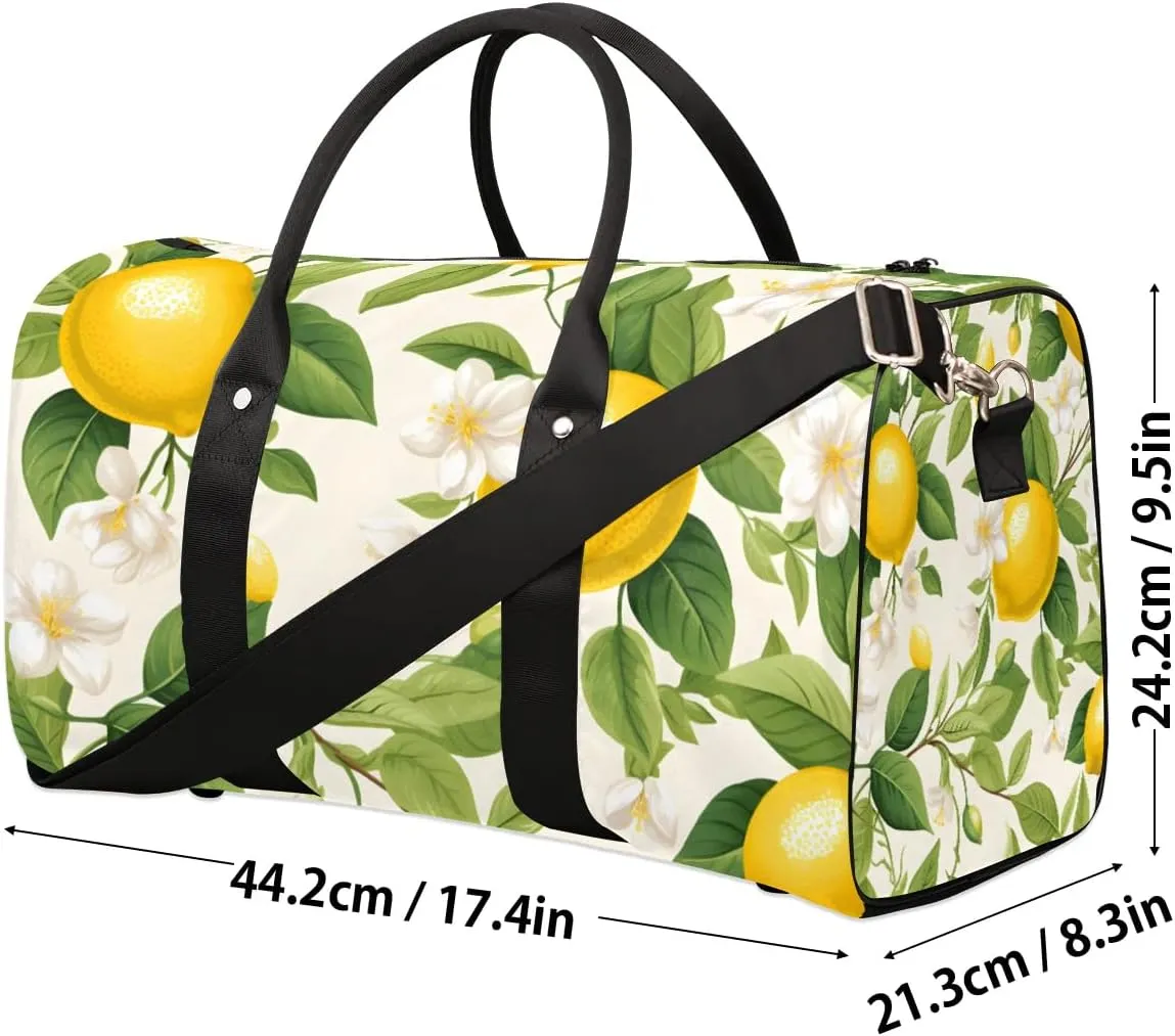 Foldable Travel Bag Lemon Floral Lightweight Carry On Bags for Airplanes Waterproof Travel Duffle Bag For Gym Weekend Overnight