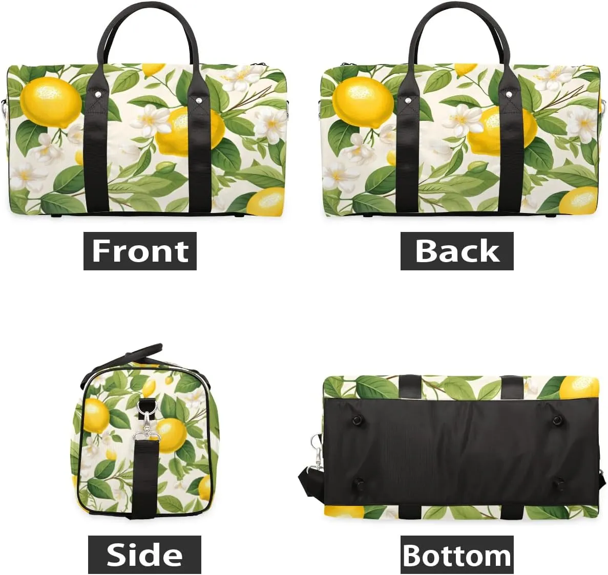 Foldable Travel Bag Lemon Floral Lightweight Carry On Bags for Airplanes Waterproof Travel Duffle Bag For Gym Weekend Overnight