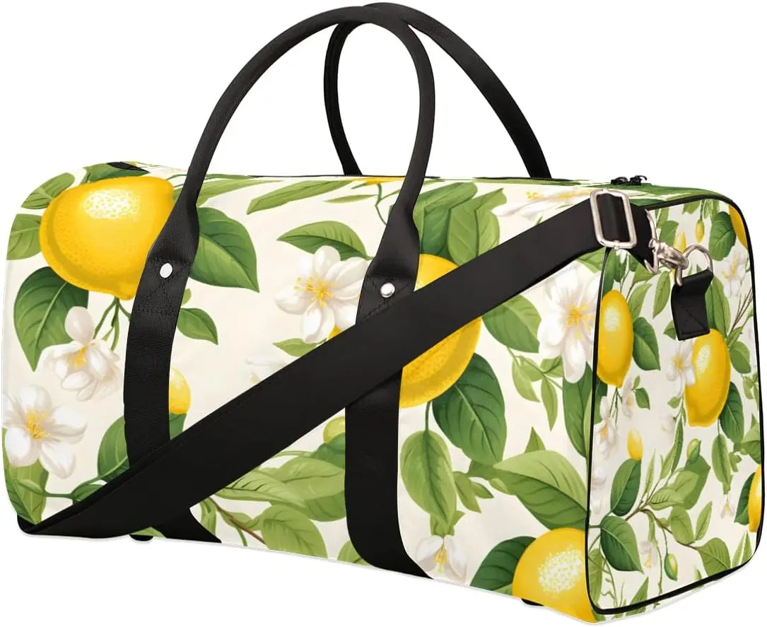 Foldable Travel Bag Lemon Floral Lightweight Carry On Bags for Airplanes Waterproof Travel Duffle Bag For Gym Weekend Overnight