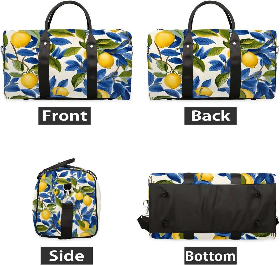Foldable Travel Bag Lemons Leaves Lightweight Carry On Bags for Airplanes Waterproof Travel Duffle Bag For Gym Weekend Overnight