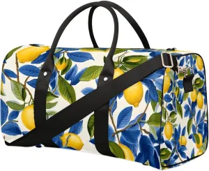 Foldable Travel Bag Lemons Leaves Lightweight Carry On Bags for Airplanes Waterproof Travel Duffle Bag For Gym Weekend Overnight