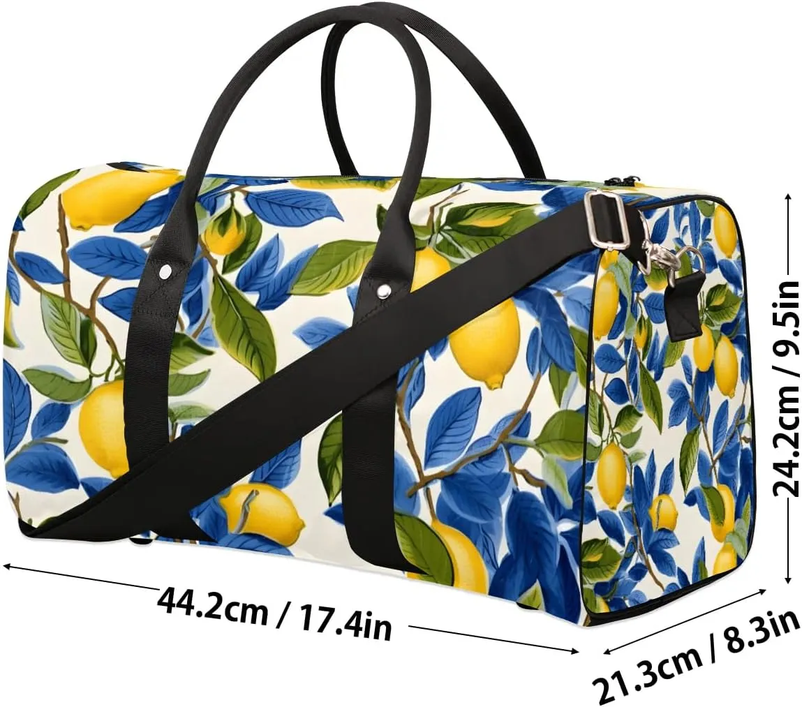 Foldable Travel Bag Lemons Leaves Lightweight Carry On Bags for Airplanes Waterproof Travel Duffle Bag For Gym Weekend Overnight