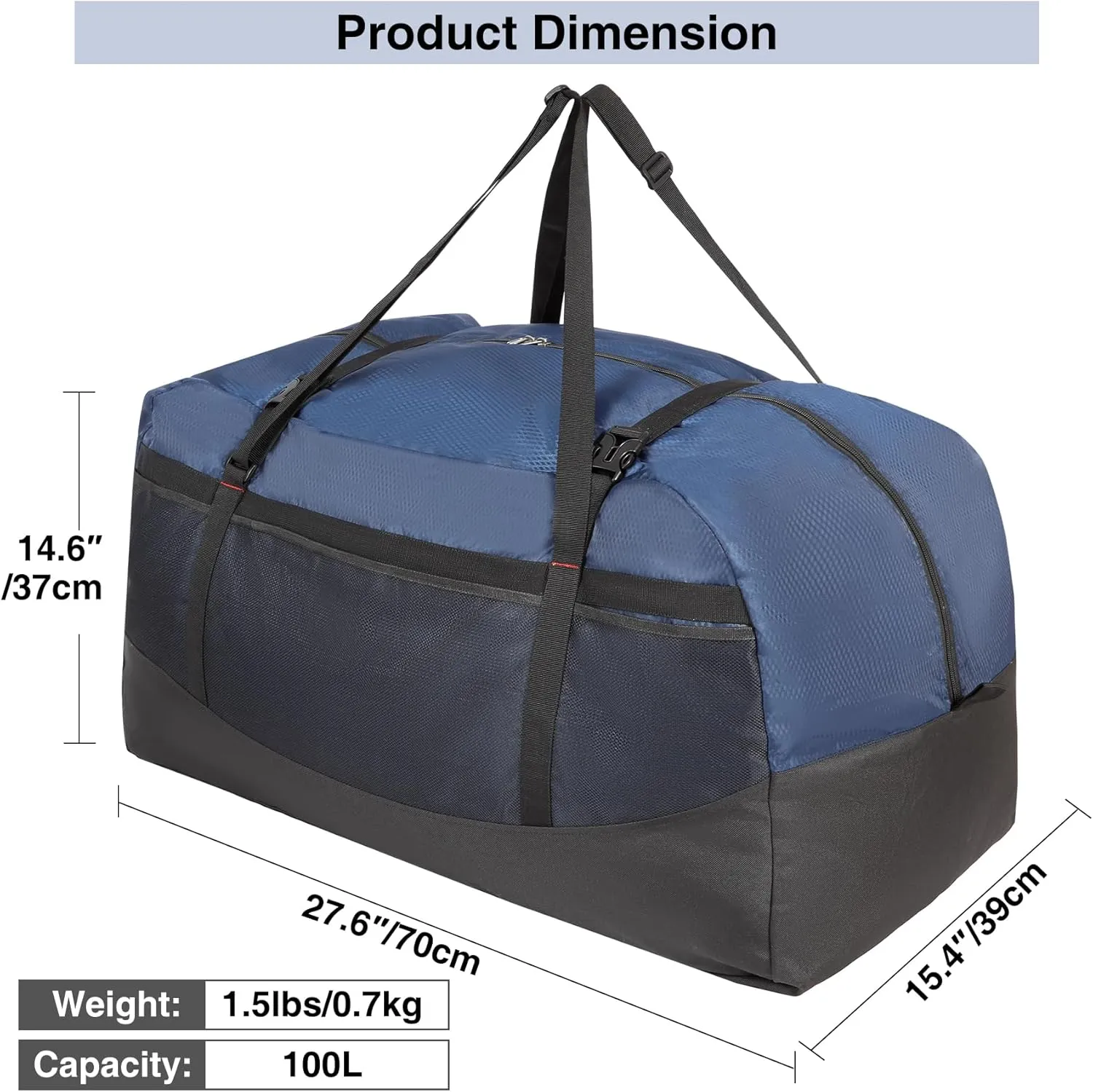 Foldable Travel Bag,100L Large Duffel Bag for Travel, Lightweight Waterproof Tote Bag, Blue