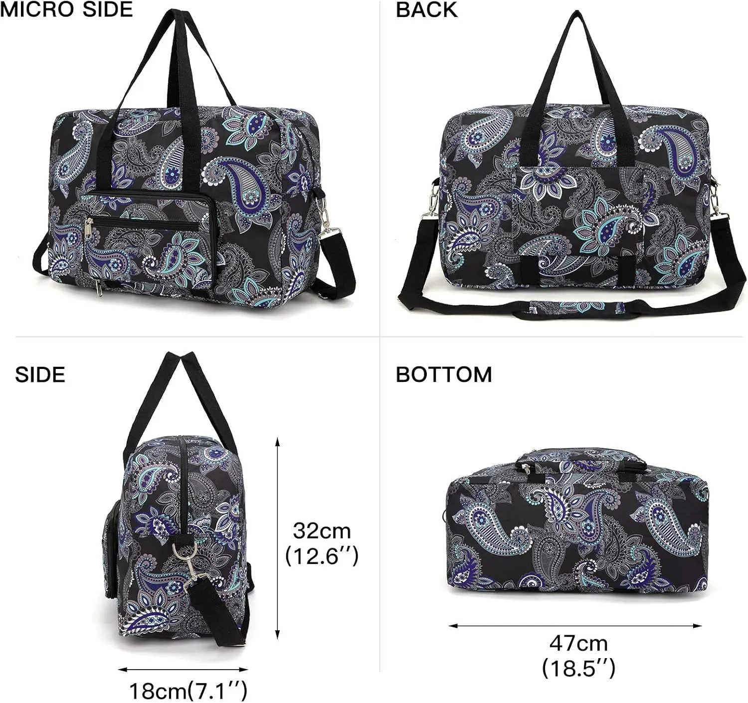 Foldable Travel Duffel Bag, Medium Women's Weekender and Overnight bag carry on Luggage bag for Women