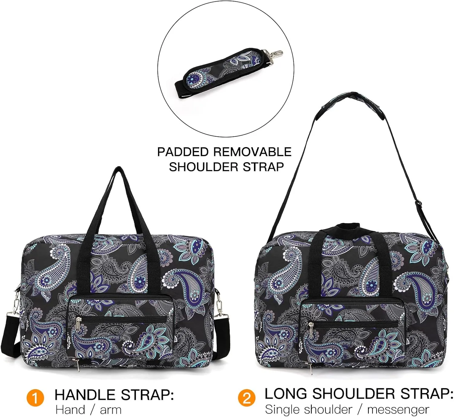 Foldable Travel Duffel Bag, Medium Women's Weekender and Overnight bag carry on Luggage bag for Women