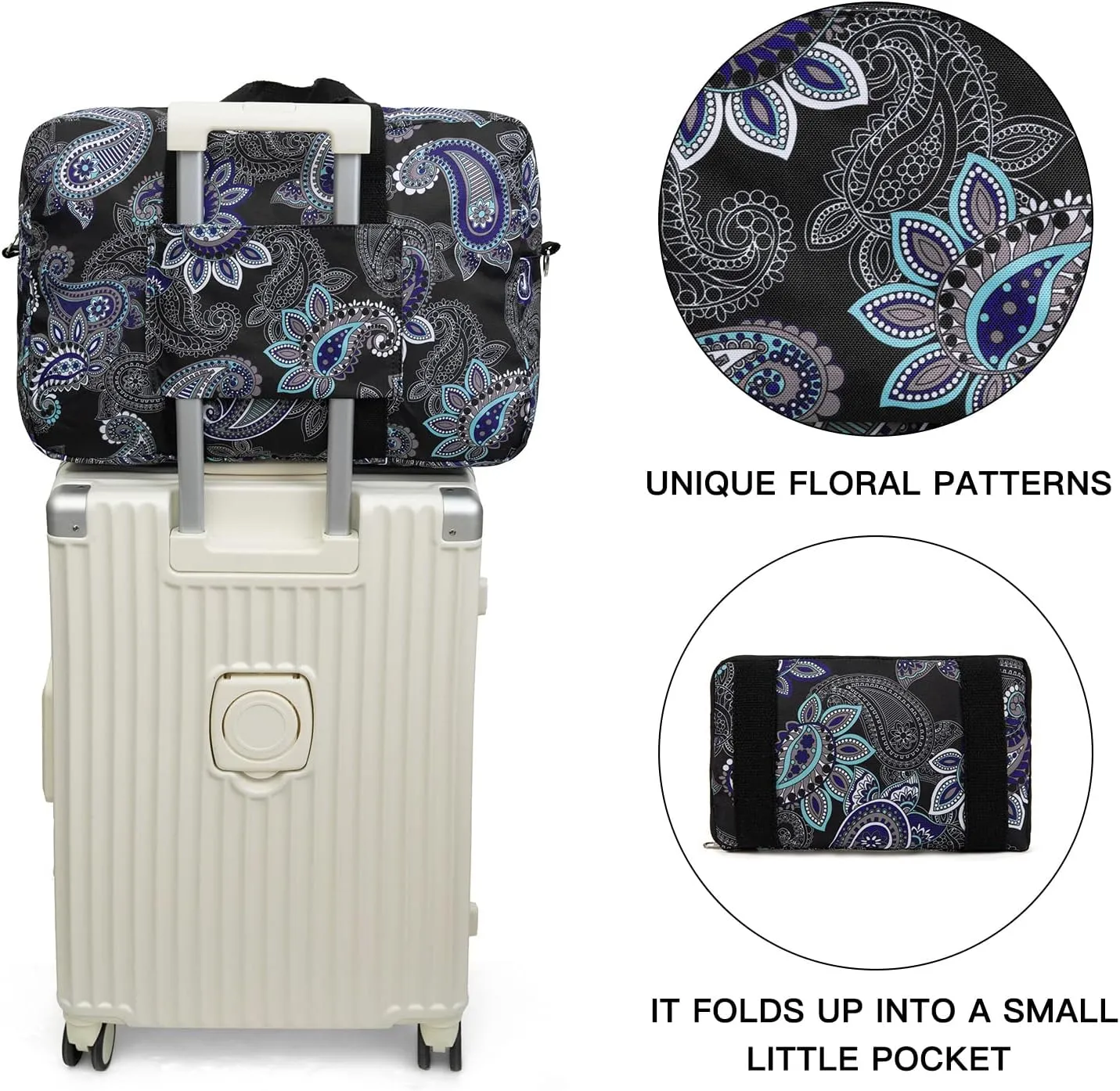 Foldable Travel Duffel Bag, Medium Women's Weekender and Overnight bag carry on Luggage bag for Women