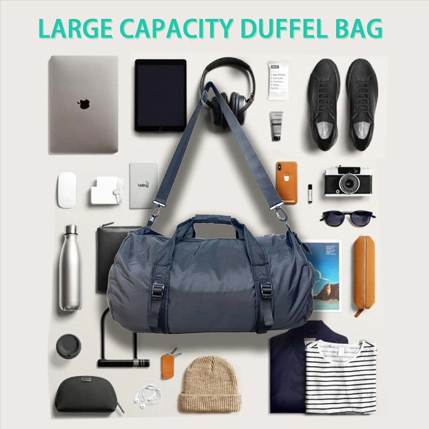 Foldable Travel Duffel Bag,Unisex Travel Tote Bag,Fitness Sports Tote Bag,Waterproof Duffel Bag' 41L Weekend Travel Overnight Bag (Grey)