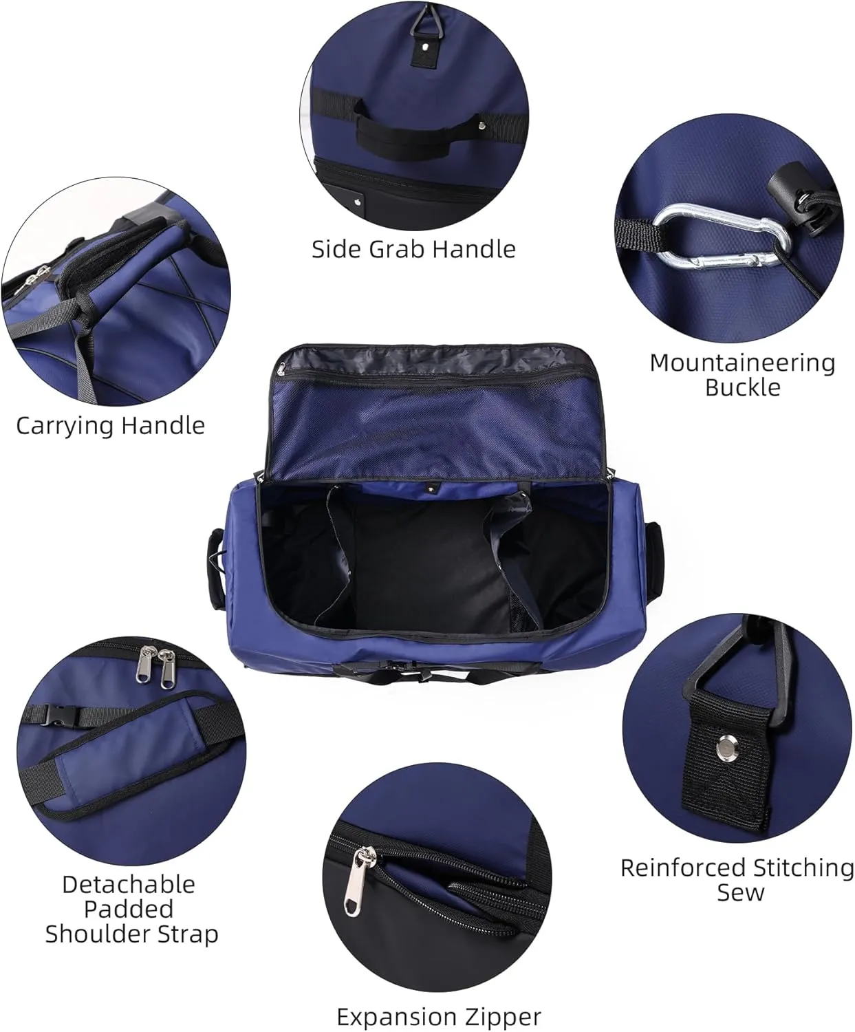 Foldable Wheeled Duffel Backpack with Padded Quilted Bottom,Waterproof Travel Duffle Bag with Extended Handles (Blue)