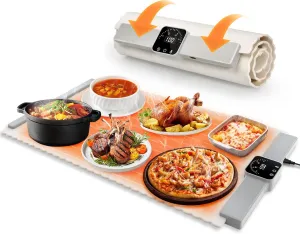 Food Warming Mat - Rollable Food Warmer with Fast & Even Heating, Premium-Grade Silicone Material, 5 Temperature Settings, Auto Shut-Off - Versatile Food Warmers for Parties, Buffets, and Home Use