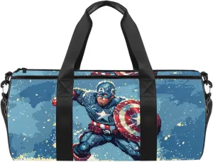 For Captain America Sporty Duffle Bag, Sized 17.7 Inches with Interior Zipper Pocket and Large Capacity - Swim, Basketball, Travel, Carry on Bag