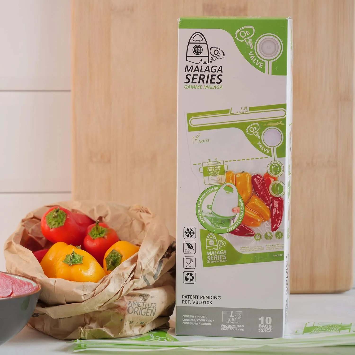 FOSA Spanish Reusable Vacuum Food Storage Bags - Large 10x14 inch Zipper Bag, 10 pack