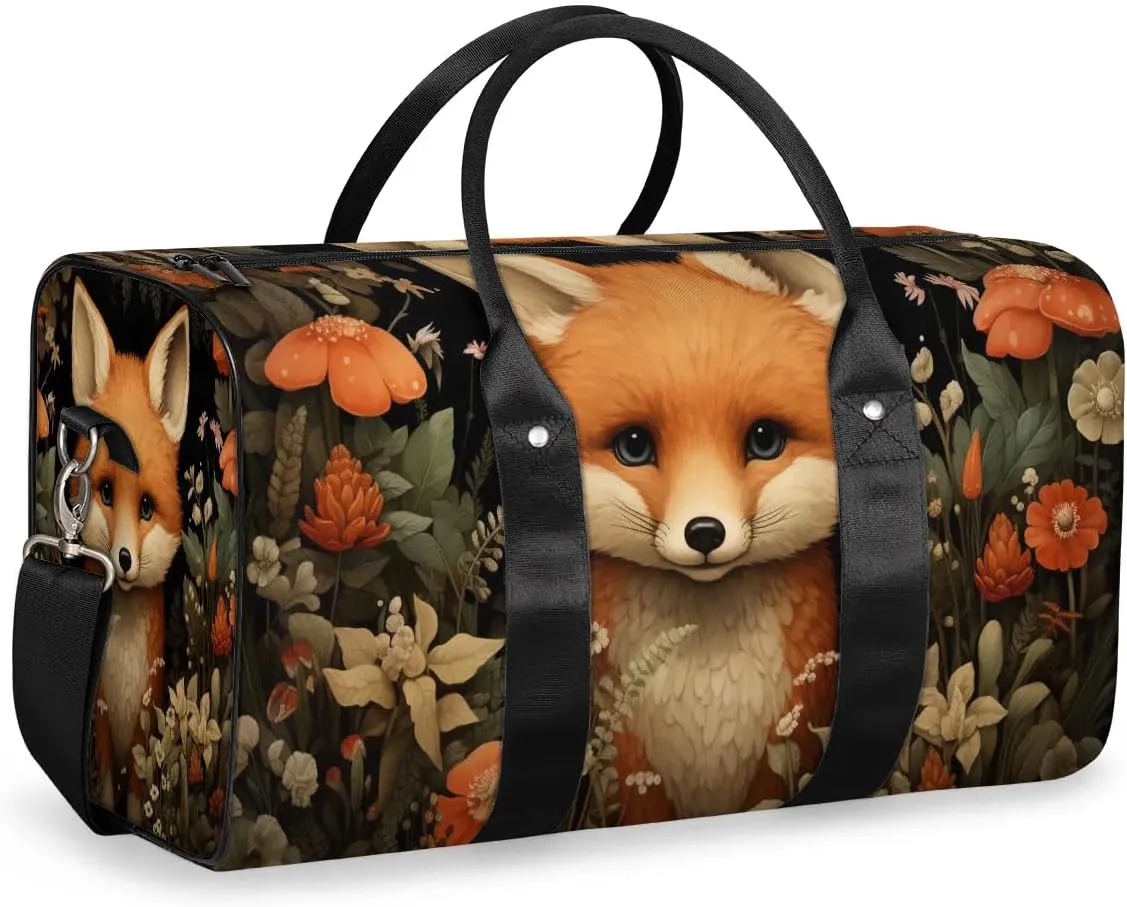 Fox Flowers Travel Duffel Bag for Women Men Waterproof Foldable Overnight Weekender Bag Large Capacity Sports Gym Bag