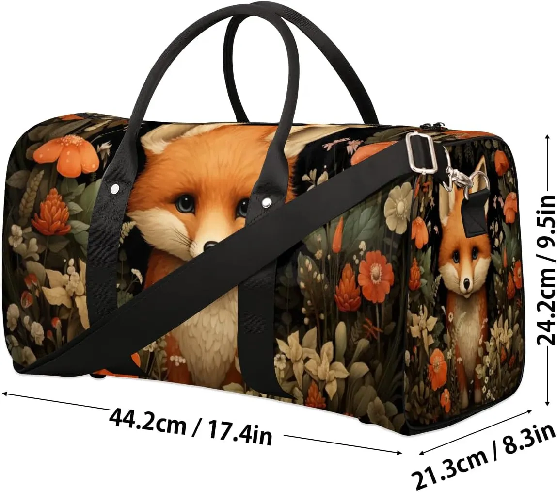 Fox Flowers Travel Duffel Bag for Women Men Waterproof Foldable Overnight Weekender Bag Large Capacity Sports Gym Bag