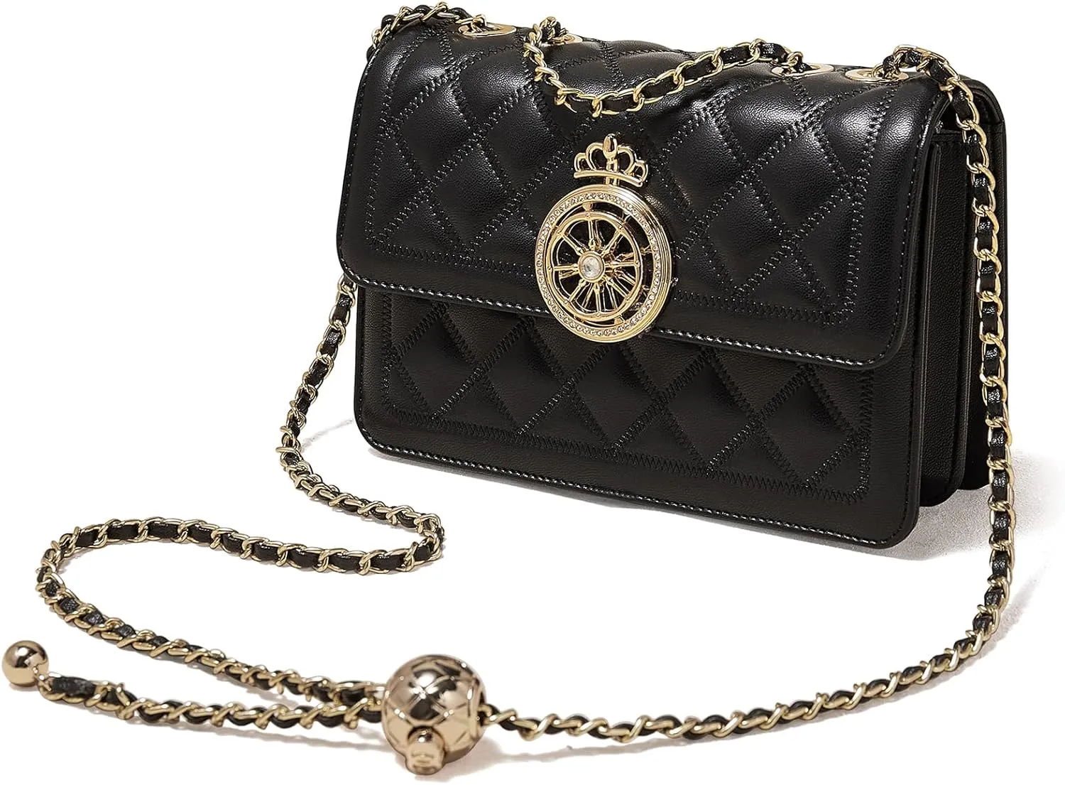 FOXLOVER Small Quilted Crossbody Bags for Women Faux Leather Chain Trendy Purses Adjustable Shoulder Strap Magnetic Closure