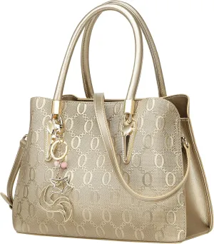 FOXLOVER Top-Handle Satchel Handbags for Women Chain Patterns Cow Leather Magnetic Zipper Closure With Crossbody Strap