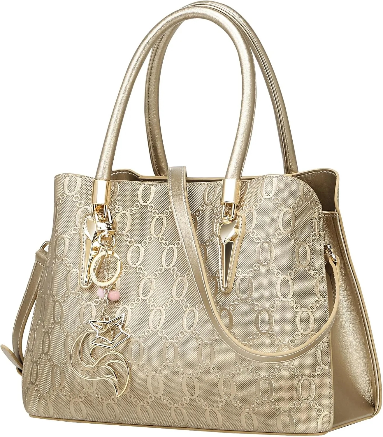 FOXLOVER Top-Handle Satchel Handbags for Women Chain Patterns Cow Leather Magnetic Zipper Closure With Crossbody Strap