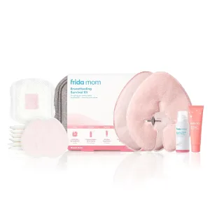 Frida Mom Breastfeeding Survival Kit for Nursing Moms, Reusable Hot Cold Breast Relief Packs, Hydrogel Nipple Pads, Cracked Nipple Saline Spray, Nipple Balm, Nursing Pads, 13 Piece Gift Set