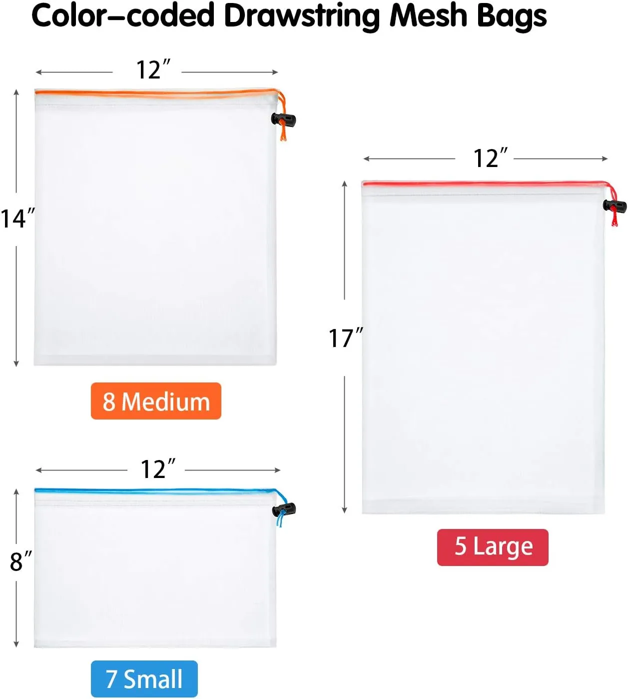 Frienda 20 Pcs Reusable Produce Bags Mesh Grocery Bag with Drawstring Washable Produce Storage Bags for Agricultural Market Vegetable Beach and Refrigerator Storage(Red, Orange, Blue)