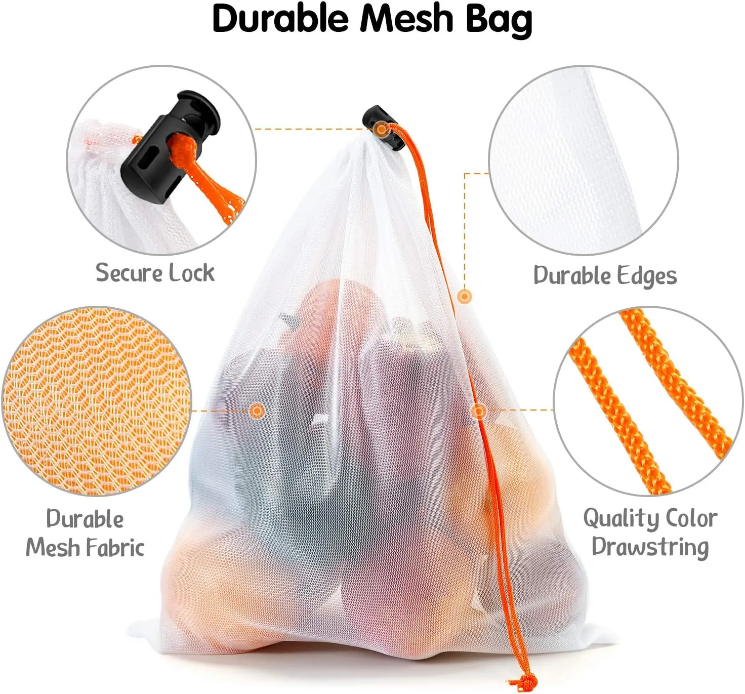 Frienda 20 Pcs Reusable Produce Bags Mesh Grocery Bag with Drawstring Washable Produce Storage Bags for Agricultural Market Vegetable Beach and Refrigerator Storage(Red, Orange, Blue)