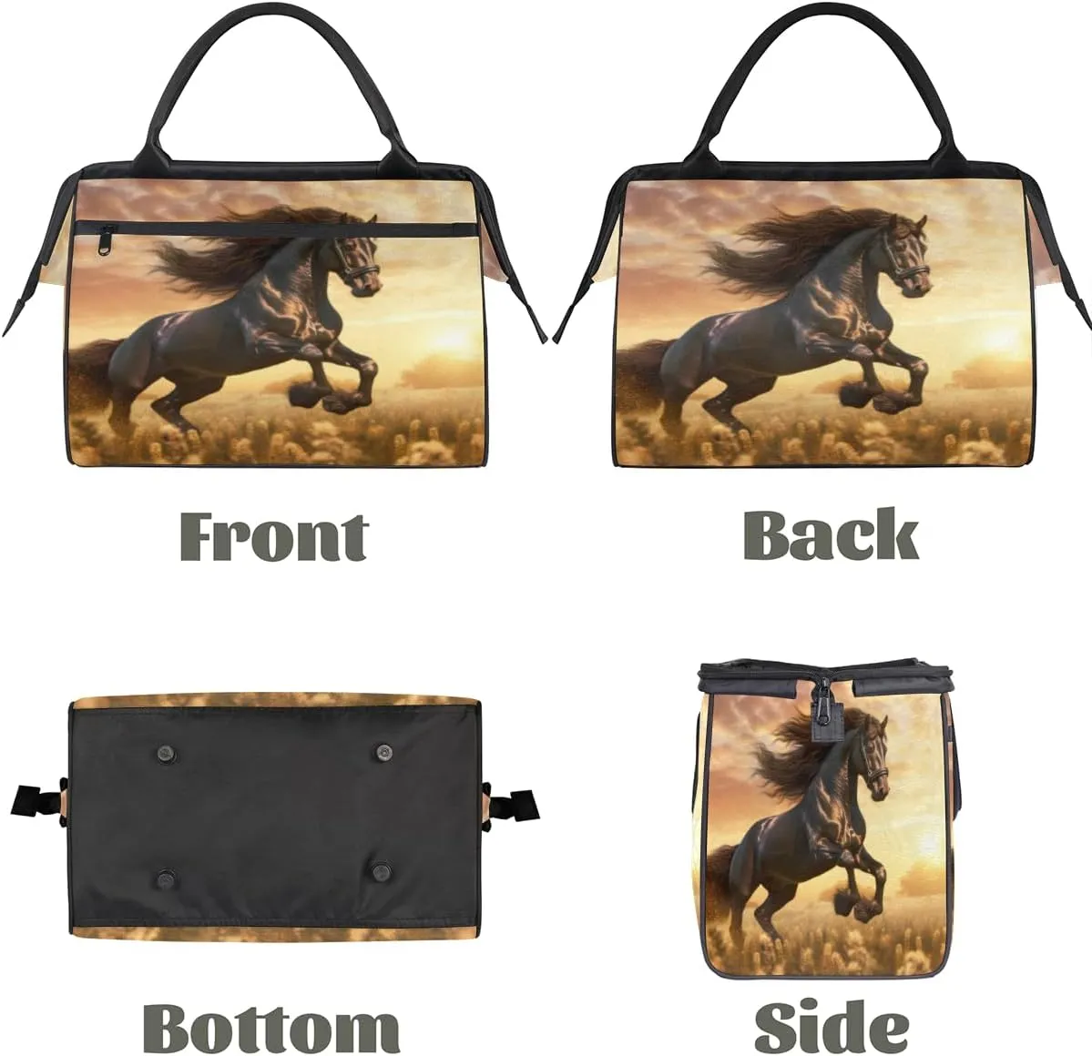 Friesian Horse Sunlight Travel Duffle Bag, Waterproof Duffel Bag Weekender Overnight Carry On Bag Lightweight Sport Gym Bag for Men Women