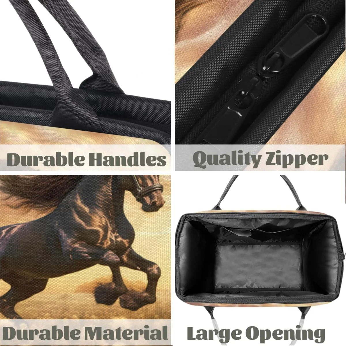 Friesian Horse Sunlight Travel Duffle Bag, Waterproof Duffel Bag Weekender Overnight Carry On Bag Lightweight Sport Gym Bag for Men Women