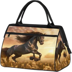 Friesian Horse Sunlight Travel Duffle Bag, Waterproof Duffel Bag Weekender Overnight Carry On Bag Lightweight Sport Gym Bag for Men Women