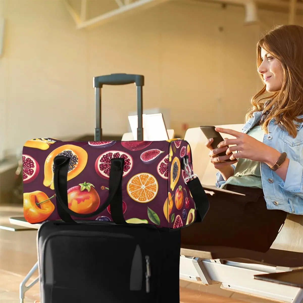 Fruits Pomegranate Foldable Lightweight Duffle Bag for Travel - Waterproof Carry On Bags for Airplanes, Travel Duffel Bags for Gym, Weekend