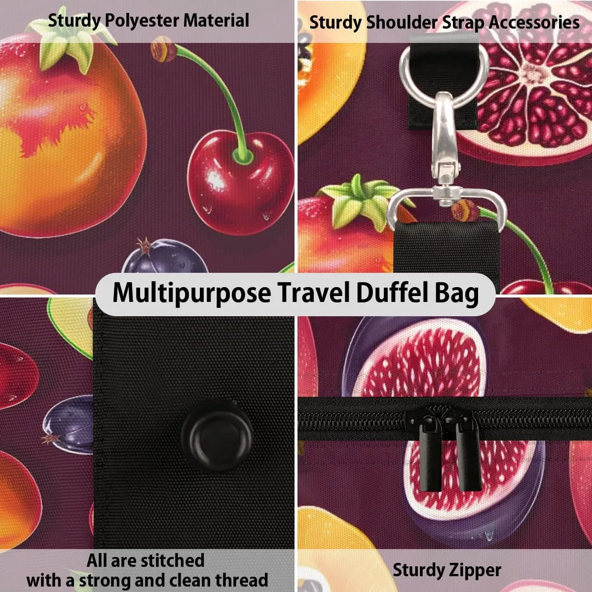 Fruits Pomegranate Foldable Lightweight Duffle Bag for Travel - Waterproof Carry On Bags for Airplanes, Travel Duffel Bags for Gym, Weekend