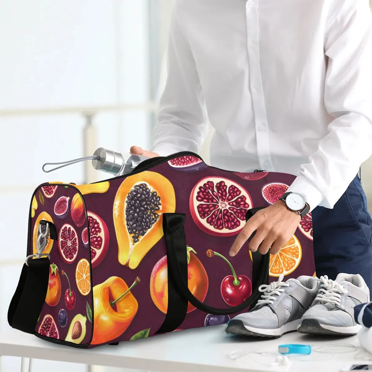 Fruits Pomegranate Foldable Lightweight Duffle Bag for Travel - Waterproof Carry On Bags for Airplanes, Travel Duffel Bags for Gym, Weekend