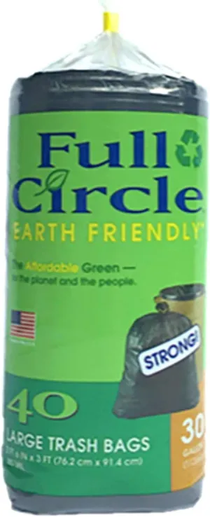 Full Circle Large 30-gallon biodegradable black trash bags, quantity 40 bags