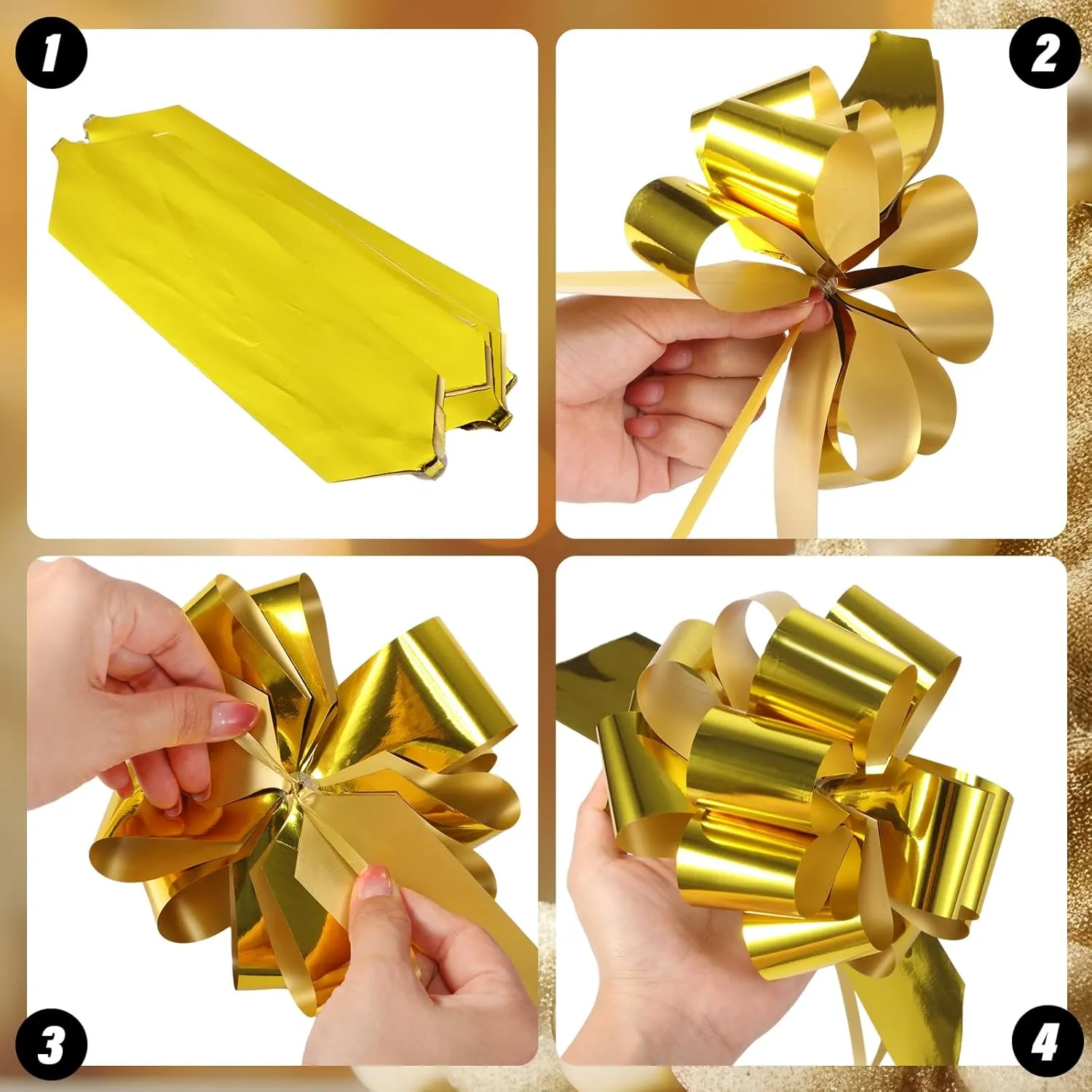 Fulmoon 4 Pcs 48 Inch Jumbo Gift Bag Golden Extra Large Bags with Pull Flowers, Plastic Giant Gift Oversized Wrapping for Graduation Wedding Birthday(Pink Gold)
