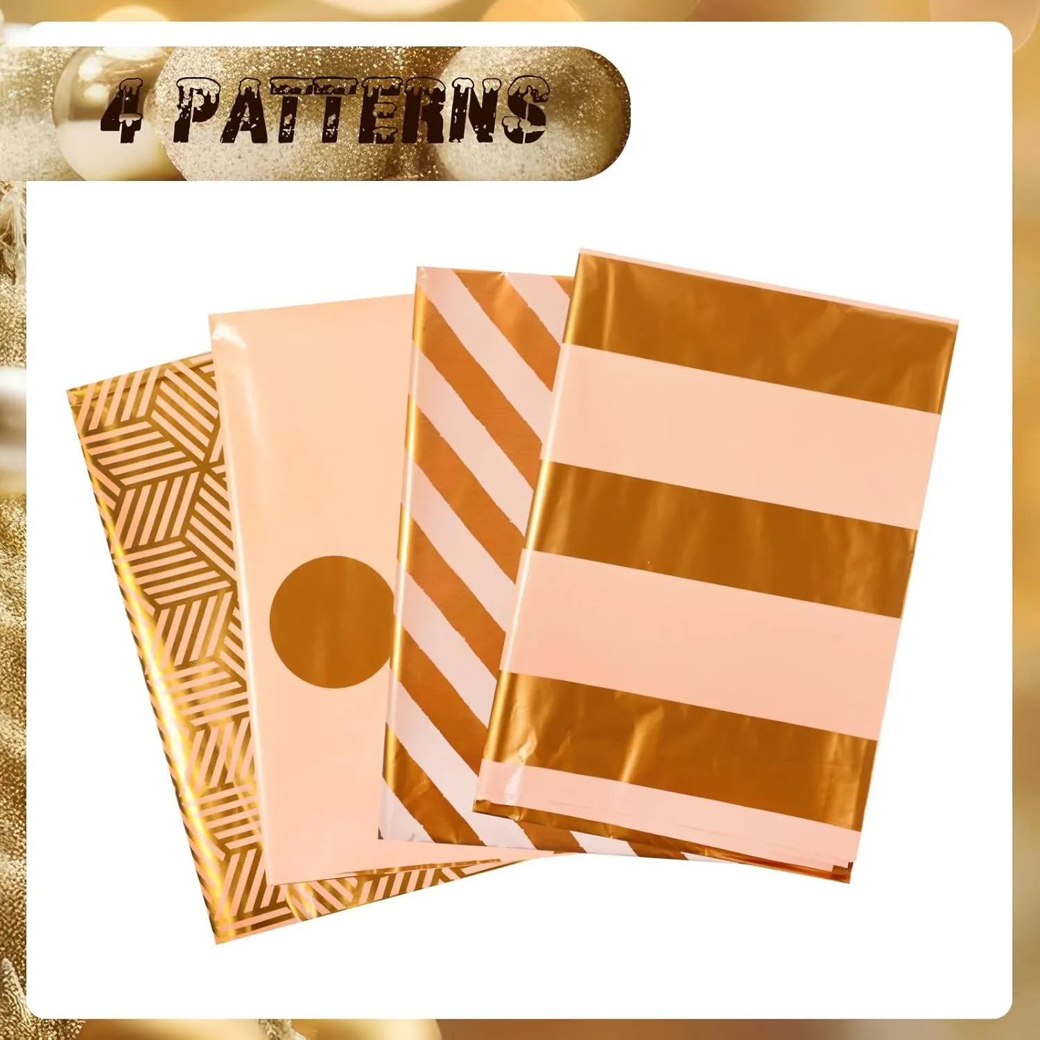 Fulmoon 4 Pcs 48 Inch Jumbo Gift Bag Golden Extra Large Bags with Pull Flowers, Plastic Giant Gift Oversized Wrapping for Graduation Wedding Birthday(Pink Gold)