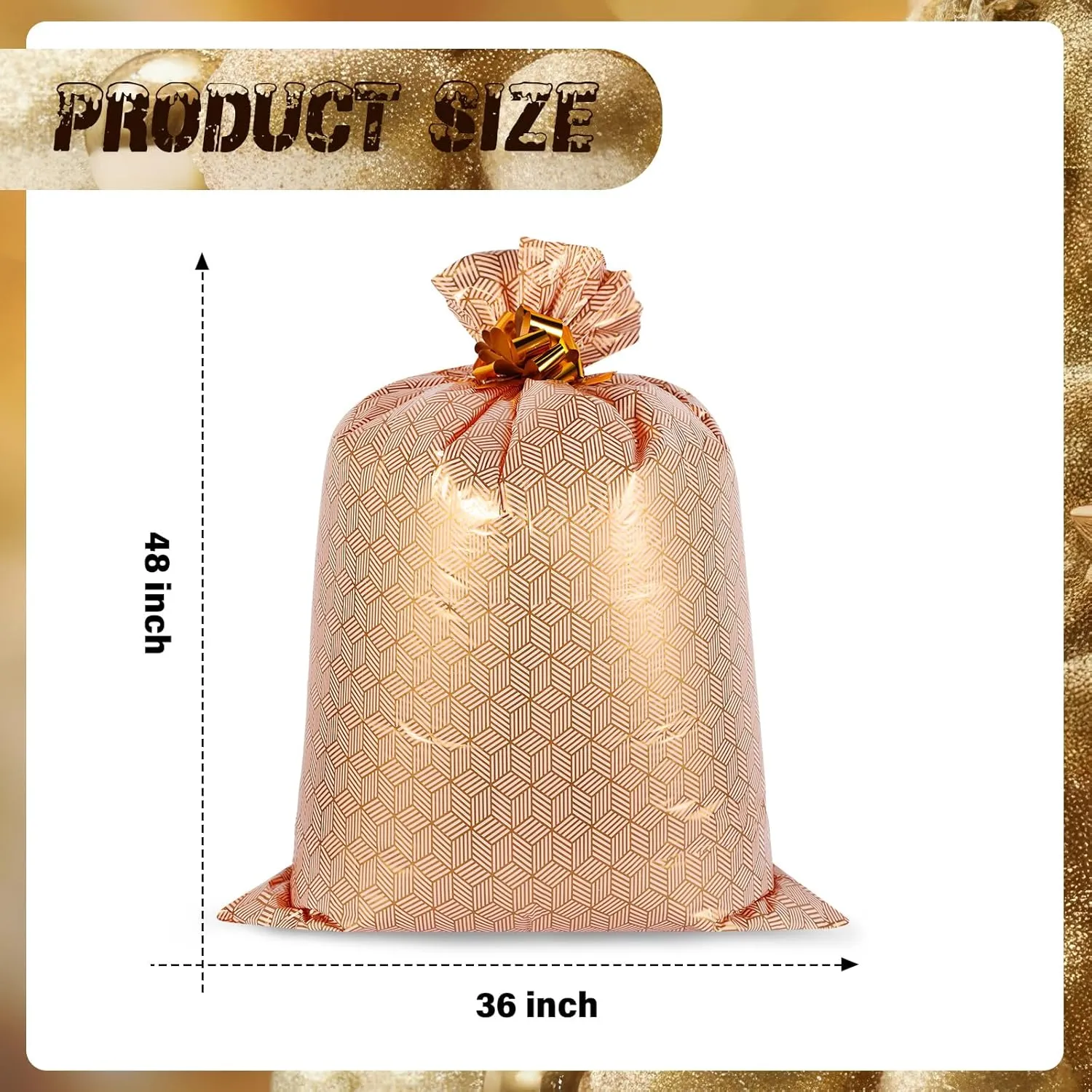 Fulmoon 4 Pcs 48 Inch Jumbo Gift Bag Golden Extra Large Bags with Pull Flowers, Plastic Giant Gift Oversized Wrapping for Graduation Wedding Birthday(Pink Gold)