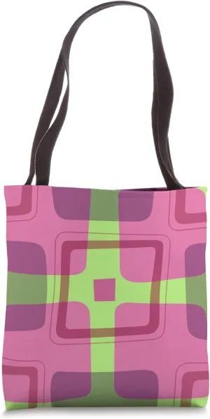 Fun Retro Pink Green Geometric Vibe Art For Trendy Fashion Tote Bag