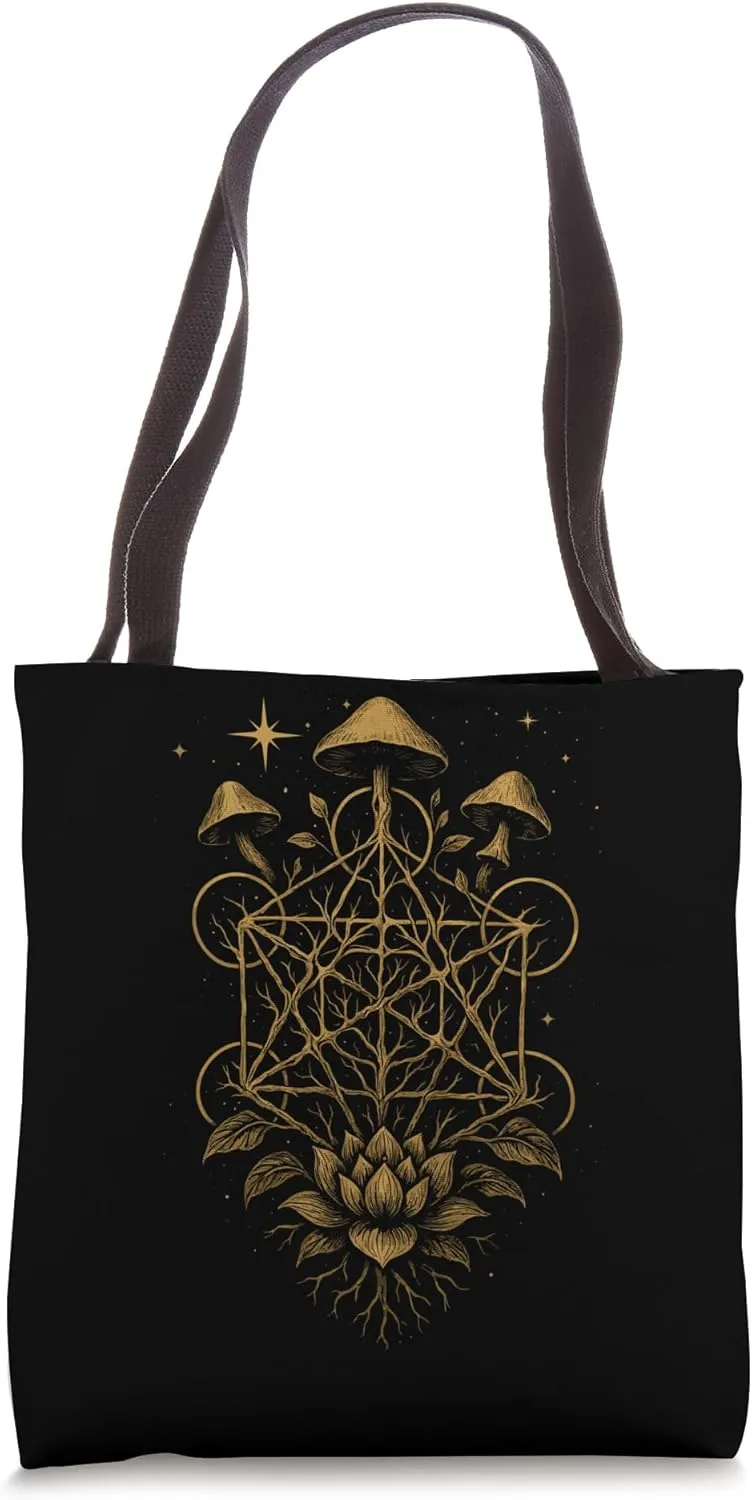 Fungi Flower Geometry Sacred Forest Roots Stars Tote Bag