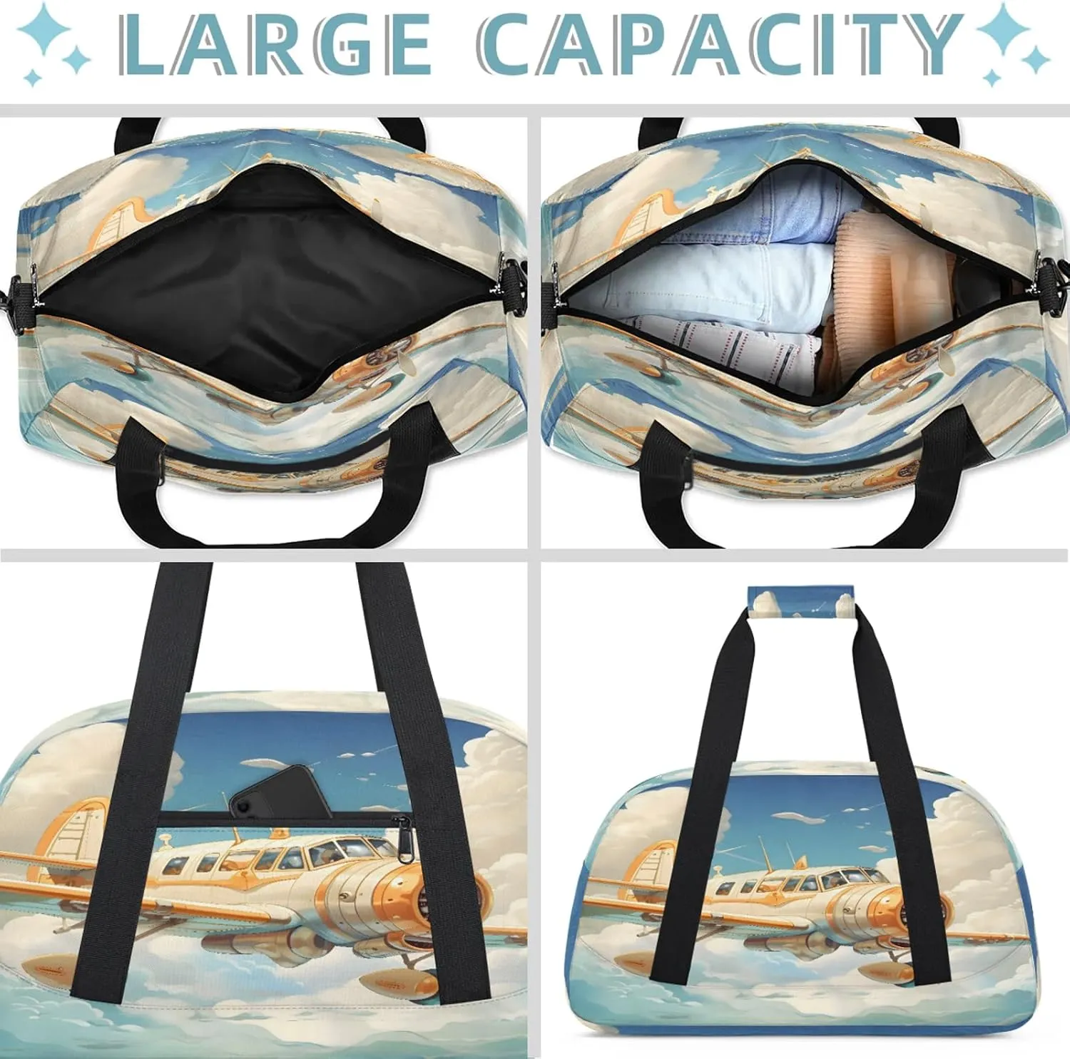 Funny Airplane Small Gym Bag 18 inch Carry On Duffel Bag for Weekender Travel Sports Workout Yoga Gymnastics Dance Ballet