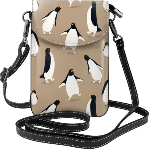 Funny Penguin Action Small Crossbody Bags for Women Travel Cell Phone Pouch PU Leather Cross Body Bag Adjustable Shoulder Strap Phone Purses Lightweight Wallet Purse with Credit Card Slots